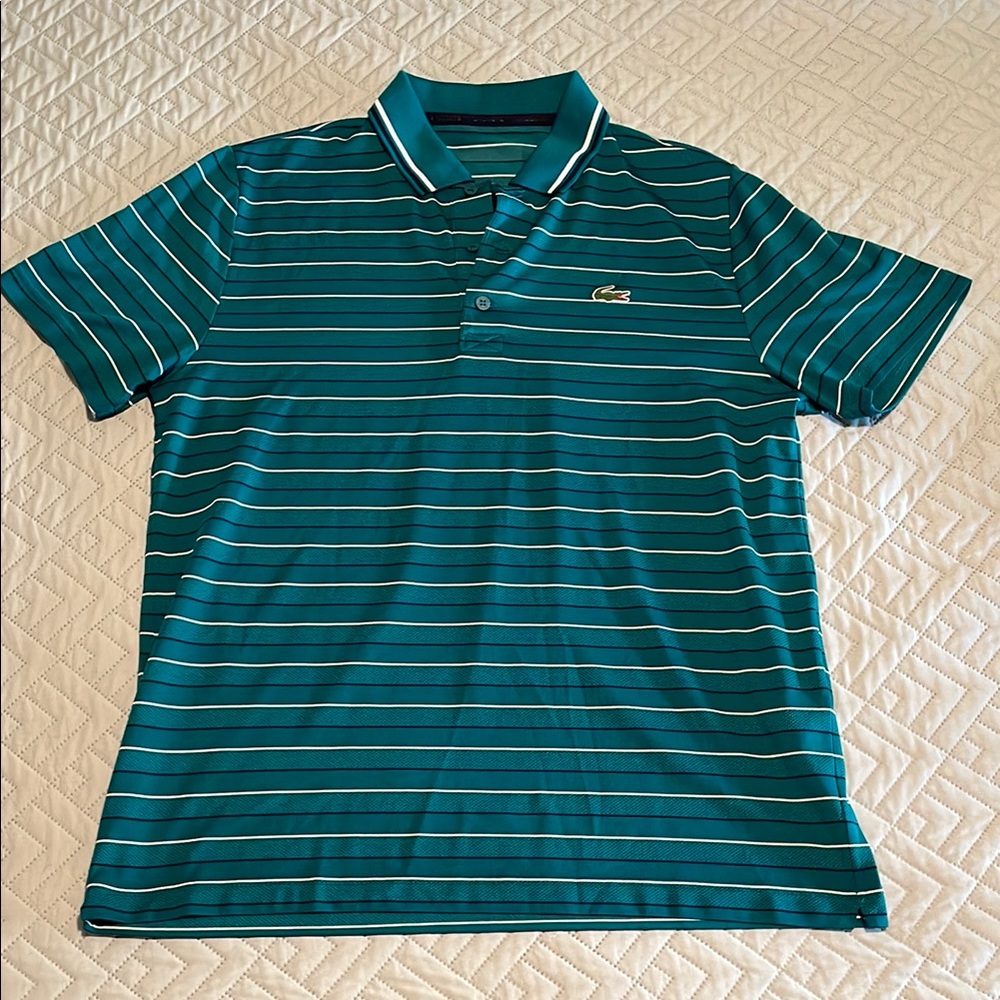 Lacoste Sport Men's Polo Shirt - Teal and White Stripes